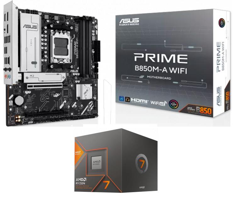 Kit Mother ASUS PRIME B850M-A WIFI + Procesador AMD Ryzen 7 8700G 5.1GHz Turbo AM5 + Wraith Stealth Cooler