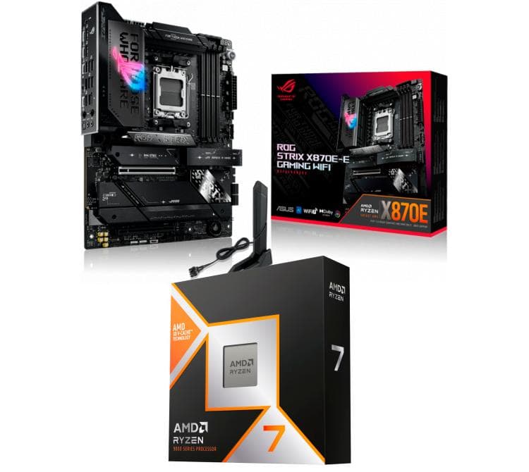 Kit Mother ASUS ROG STRIX X870E-E GAMING WIFI + Procesador AMD Ryzen 7 9800X3D 5.2GHz Turbo AM5 - No Incluye Cooler