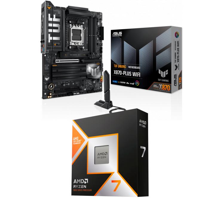 Kit Mother ASUS TUF GAMING X870-PLUS WIFI + Procesador AMD Ryzen 7 9800X3D 5.2GHz Turbo AM5 - No Incluye Cooler