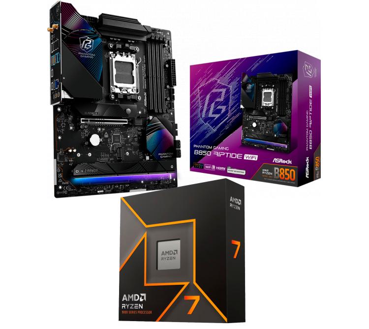 Kit Mother Asrock B850 RIPTIDE WIFI + Procesador AMD Ryzen 7 9700X 5.5GHz Turbo AM5 - No Incluye Cooler