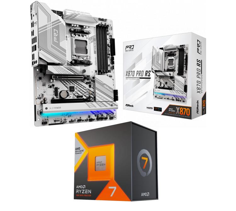 Kit Mother Asrock X870 PRO RS DDR5 + Procesador AMD Ryzen 7 7800X3D 5.0GHz Turbo + Cooler CPU Asrock PRO WHITE 360 ARGB