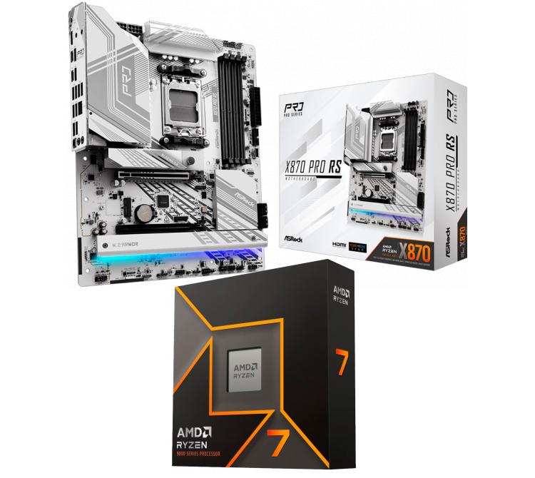 Kit Mother Asrock X870 PRO RS DDR5 + Procesador AMD Ryzen 7 9700X 5.5GHz Turbo + Cooler CPU Asrock PRO WHITE 360 ARGB