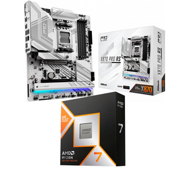 Kit Mother Asrock X870 PRO RS DDR5 + Procesador AMD Ryzen 7 9800X3D 5.2GHz Turbo + Cooler CPU Asrock PRO WHITE 360 ARGB