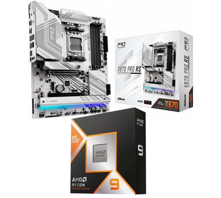 Kit Mother Asrock X870 PRO RS DDR5 + Procesador AMD Ryzen 9 9900X3D 5.5GHz Turbo + Cooler CPU Asrock PRO WHITE 360 ARGB