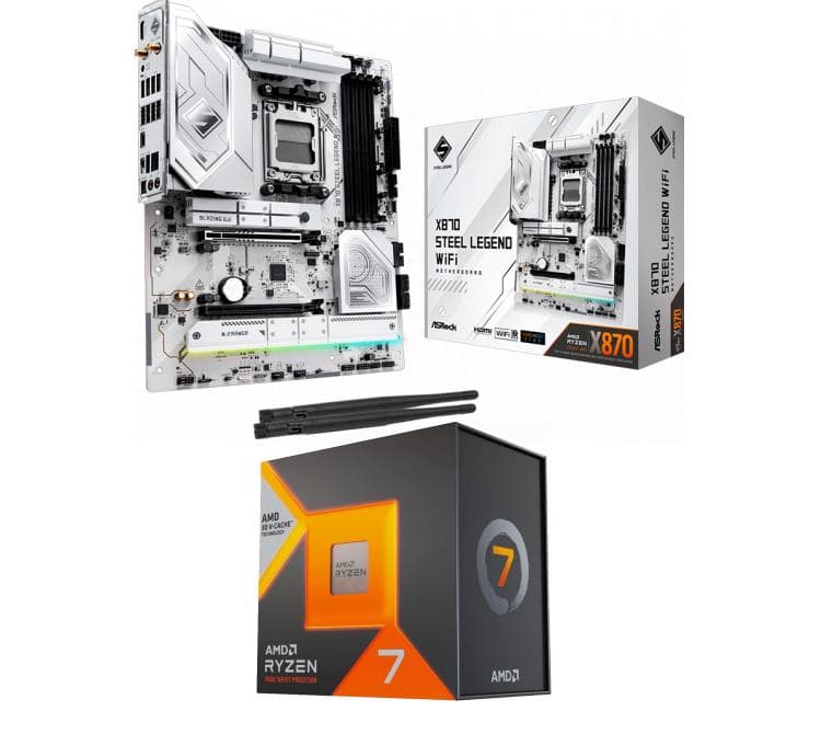 Kit Mother Asrock X870 STEEL LEGEND WIFI + Procesador AMD Ryzen 7 7800X3D 5.0GHz Turbo AM5 - No incluye cooler