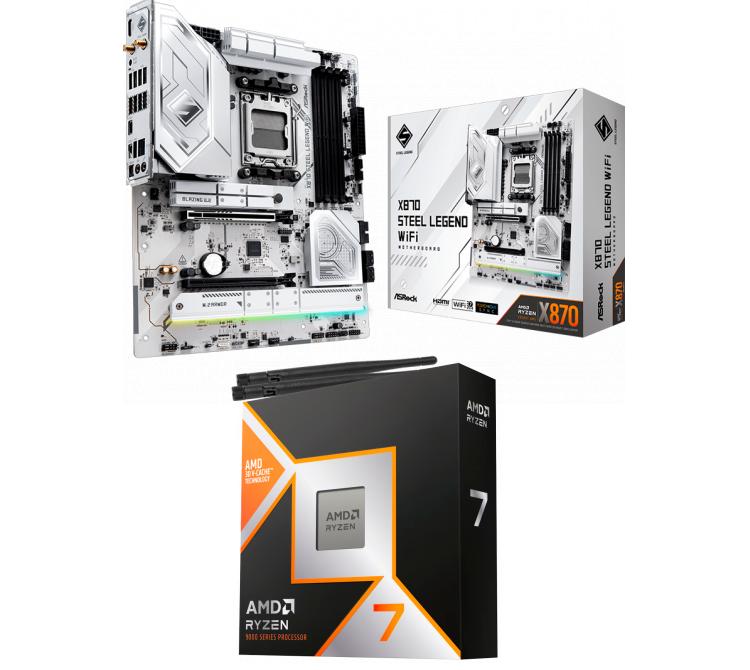 Kit Mother Asrock X870 STEEL LEGEND WIFI + Procesador AMD Ryzen 7 9800X3D 5.2GHz Turbo AM5 - No Incluye Cooler