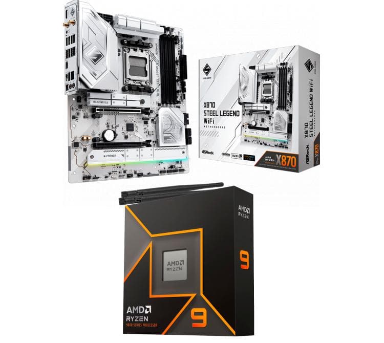 Kit Mother Asrock X870 STEEL LEGEND WIFI + Procesador AMD Ryzen 9 9900X 5.6GHz Turbo AM5 - No Incluye Cooler