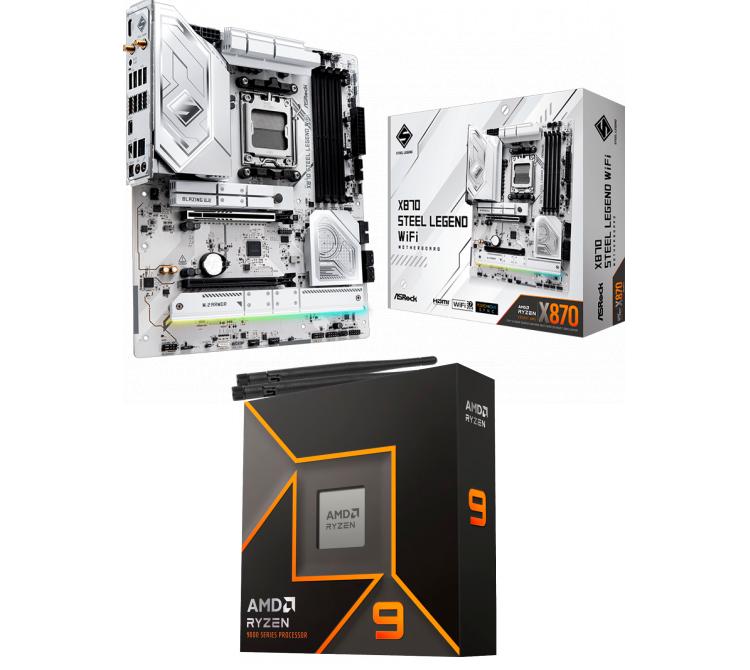 Kit Mother Asrock X870 STEEL LEGEND WIFI + Procesador AMD Ryzen 9 9900X 5.6GHz Turbo AM5 - No Incluye Cooler