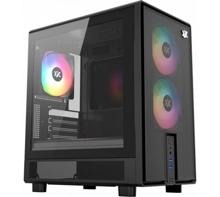 Gabinete XYZ ATOM Black 3x120mm ARGB Fans Mesh Black USB-C Gen2 Vidrio Templado