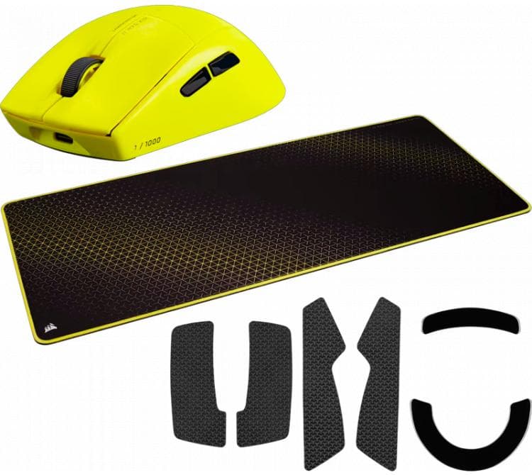 Mouse Corsair M75 Launch Edition SlipStream Wireless 2.4Ghz Bluetooth Yellow RGB 26K 89g 105Hs + Mouse pad Corsar XL Launch Edition 900x400mm