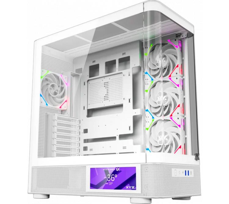 Gabinete XYZ QUANTUM PRO White 4x120mm Vortex ARGB Fans 6.2” LCD Display Vidrio Curvo Inc. Controladora USB-C