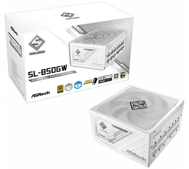 Fuente Asrock 850W 80 Plus Gold Steel Legend White Full Modular ATX 3.1 PCIe 5.1 Cybenetics Platinum