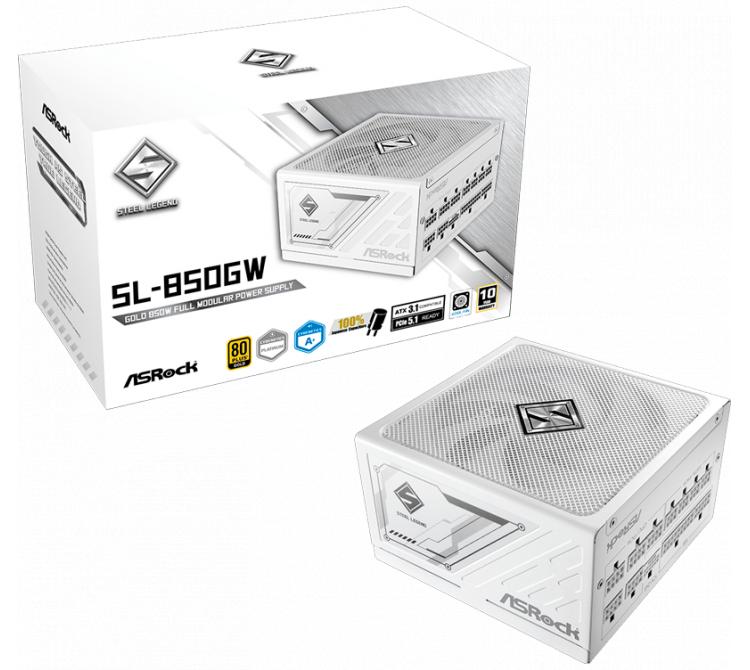 Fuente Asrock 850W 80 Plus Gold Steel Legend White Full Modular ATX 3.1 PCIe 5.1 Cybenetics Platinum