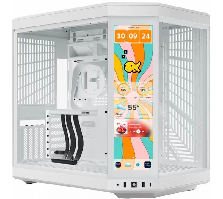 Gabinete HYTE Y70 TOUCH INFINITE Snow White Vidrio Templado Pantalla Tactil 2.5K LCD IPS 60Hz Inc. Cable Riser PCIe 4x16 USB-C 3.2