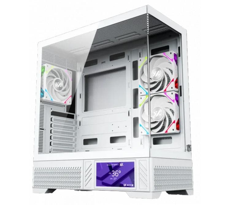 Gabinete XYZ Aurorax 100 PRO White 3x120mm ARGB Fans LCD Display USB-C Vidrio Templado