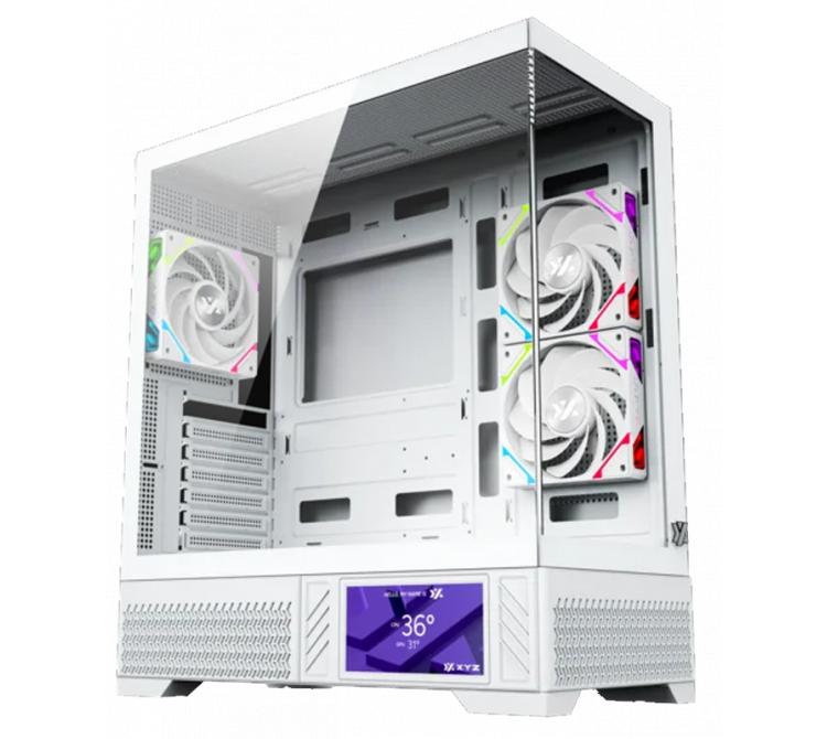 Gabinete XYZ Aurorax 100 PRO White 3x120mm ARGB Fans LCD Display USB-C Vidrio Templado