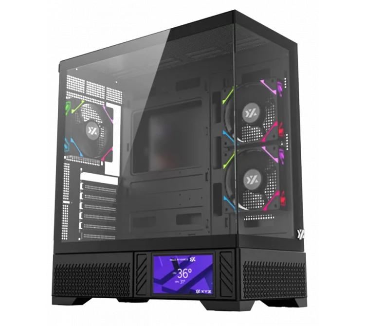 Gabinete XYZ Aurorax 100 PRO Black 3x120mm ARGB Fans LCD Display USB-C Vidrio Templado