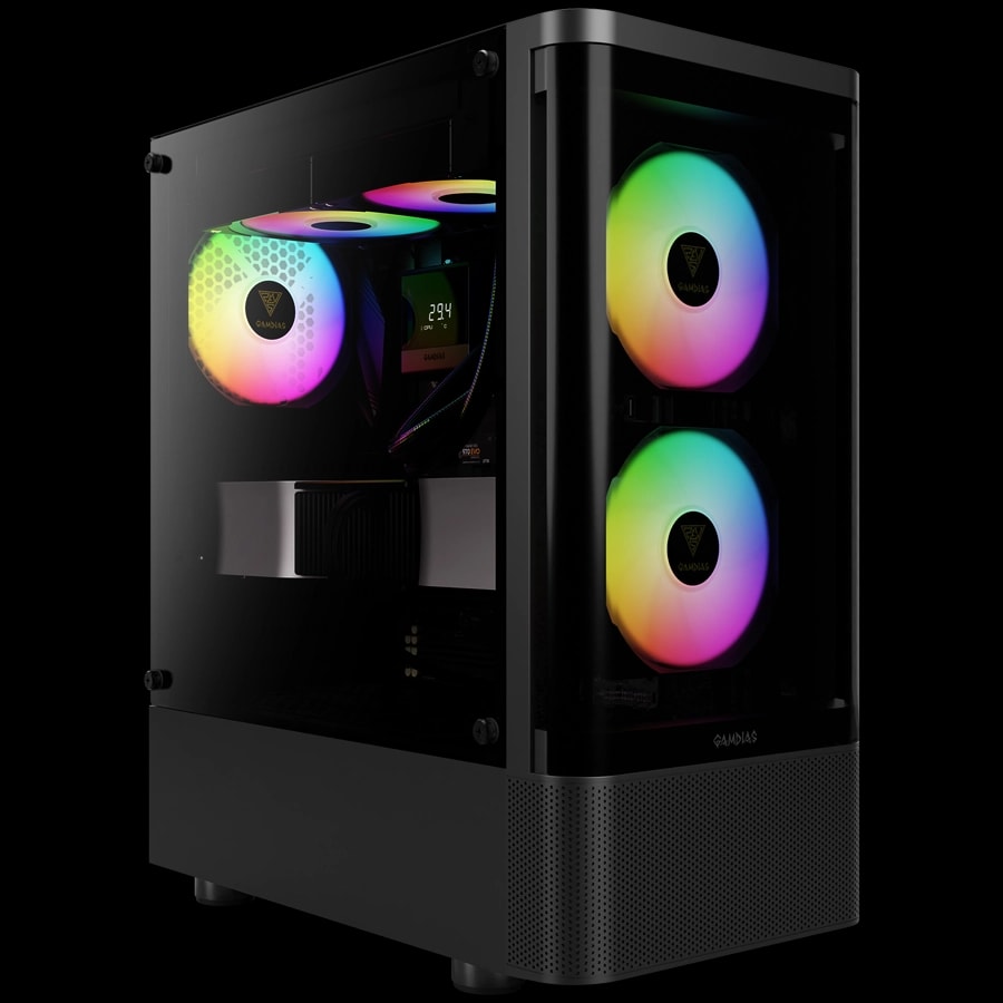Gabinete GAMDIAS TALOS E3 CG Mid Tower ATX TG Curvado 3xFan ARGB Negro
