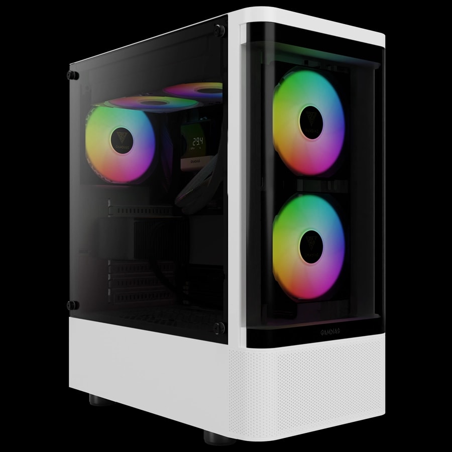 Gabinete GAMDIAS TALOS E3 CG WH Mid Tower ATX TG Curvado 3xFan ARGB Blanco