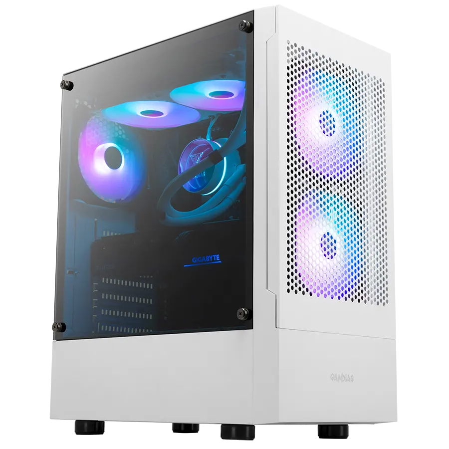 Gabinete GAMDIAS TALOS E3 MESH WH Mid Tower ATX Blanco 3xFan ARGB