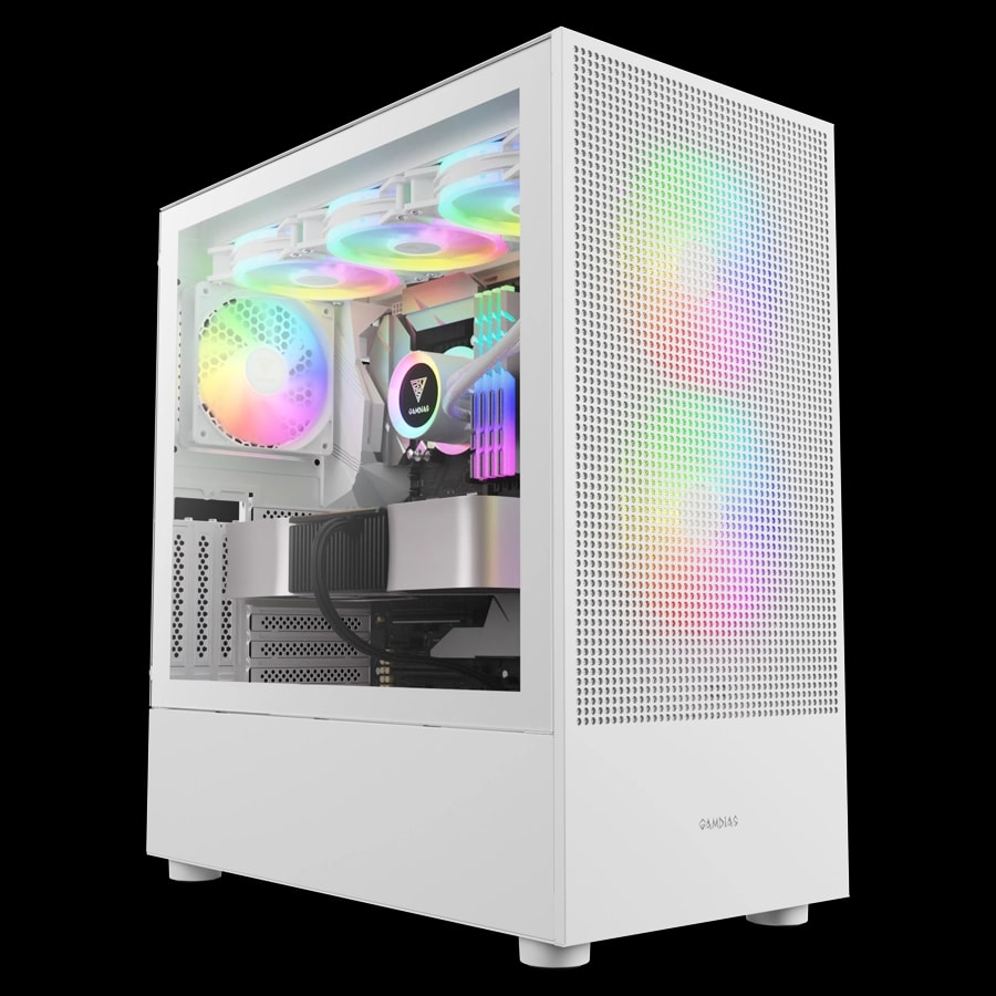Gabinete GAMDIAS TALOS M3 MESH WH Mid Tower E-ATX TG USB-C Blanco 3xFan ARGB PWM