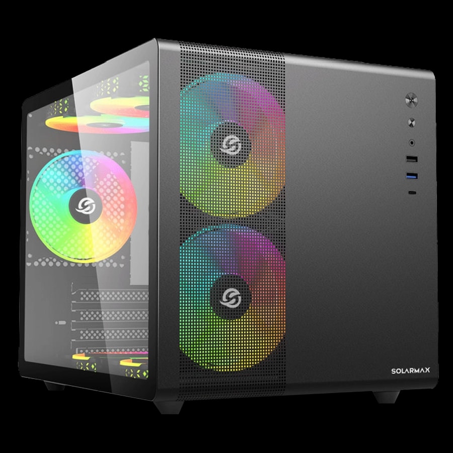 Gabinete Gamer Solarmax CM-B300 Cubo mATX TG 3xFan FRGB Negro