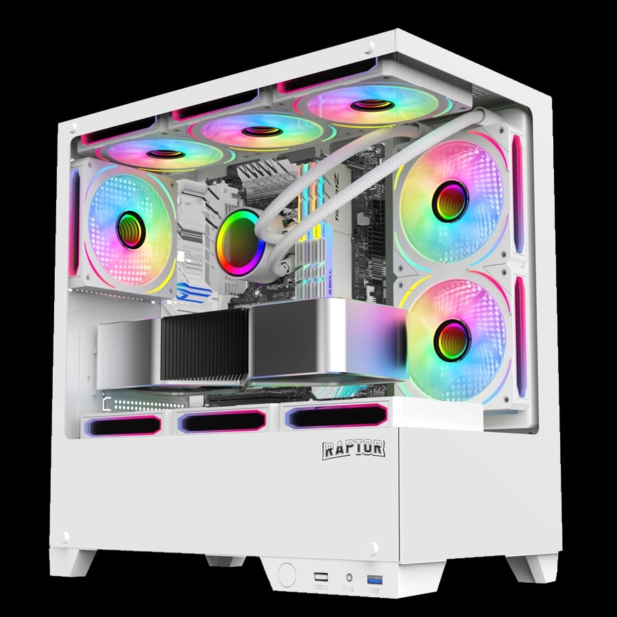 Gabinete Raptor Thunder Strike Mid Tower mATX TG Blanco 1xFan RGB