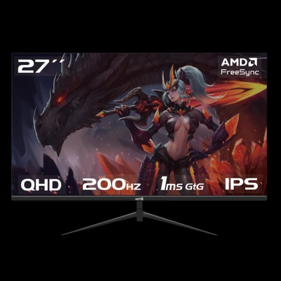 Monitor Gamer Raptor Hawk Eye 27" Frameless QHD 1440p 200Hz 1ms IPS FreeSync HDMI DP Negro