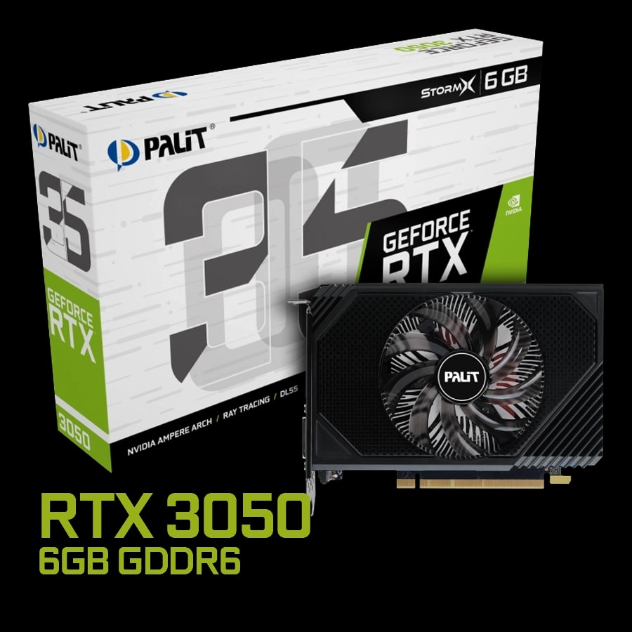 Placa de Video Palit GeForce RTX 3050 StormX 6GB GDDR6 96bit PCIe 4.0 mini-ITX DVI HDMI DP
