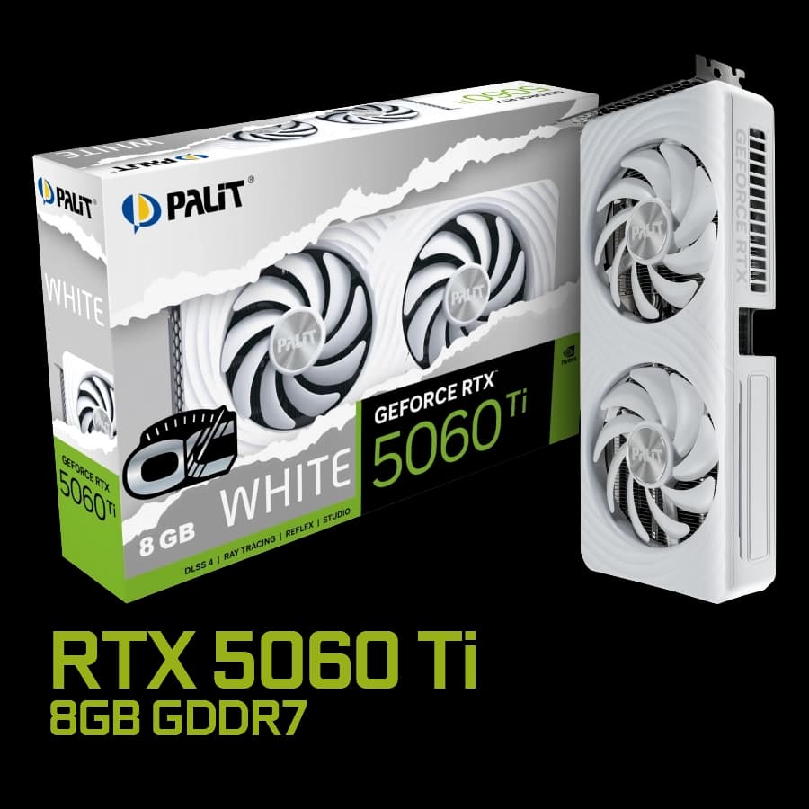 Placa de Video Palit GeForce RTX 5060 Ti White OC 8GB GDDR7 128bit PCIe 5.0 + 007