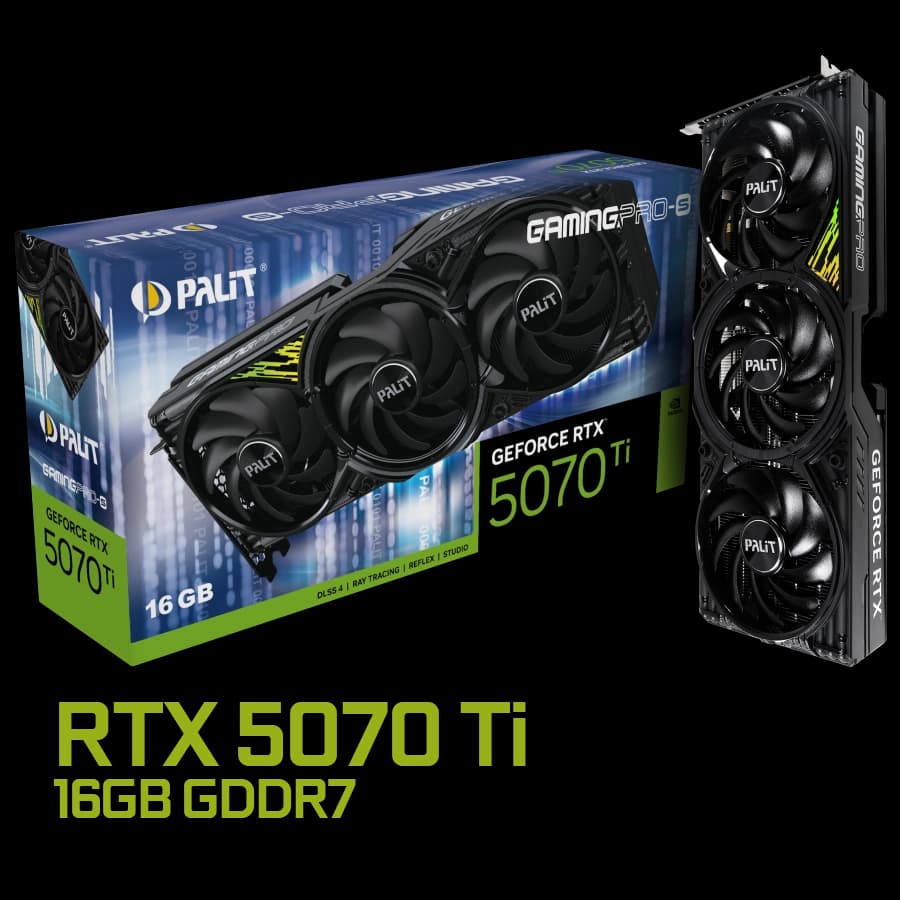Placa de Video Palit GeForce RTX 5070 Ti GamingPro-S 16GB GDDR7 256bit PCIe 5.0 ARGB + 007