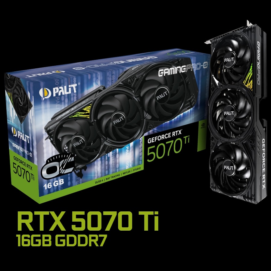 Placa de Video Palit GeForce RTX 5070 Ti GamingPro-S OC 16GB GDDR7 256bit PCIe 5.0 ARGB + 007