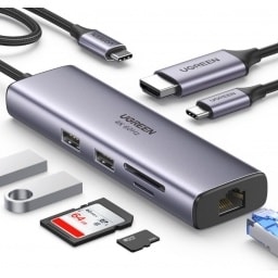 HUB USB C UGREEN 60515 CM512 (7 EN UNO - USB3.0/4K/HDMI/RJ45/ SD/100W)