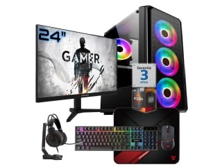 PC Gamer AMD Ryzen 7 5700G RAM 32Gb Ddr4 Ssd Nvme 1Tb Monitor 24" 100Hz Wifi Bt Teclado Mouse Auricular MousePad W11